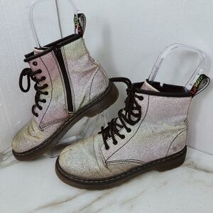 Dr. Martens Youth Pascal Rainbow Glitter Side Zip Lace Up Combat Boots, 4